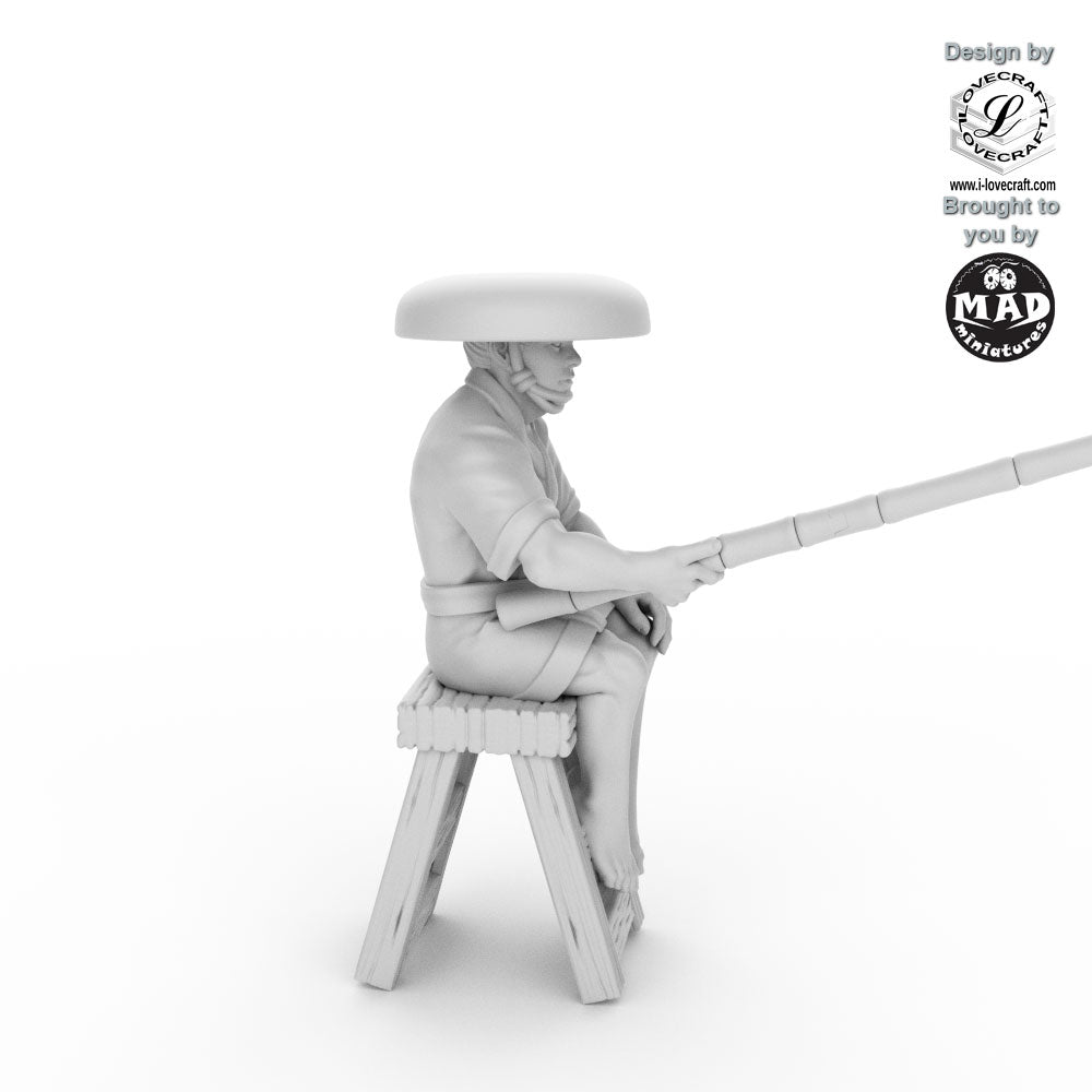 Fisher sitting on stool