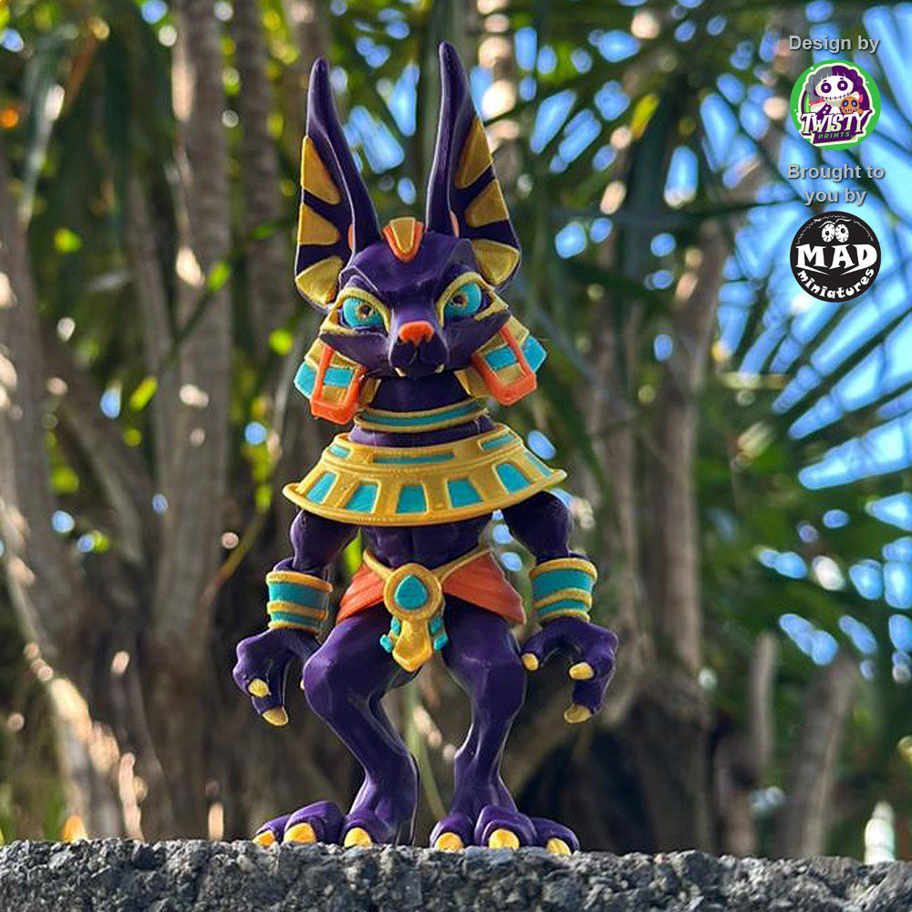 Articulated Anubis figure without staff, standing on a wall.