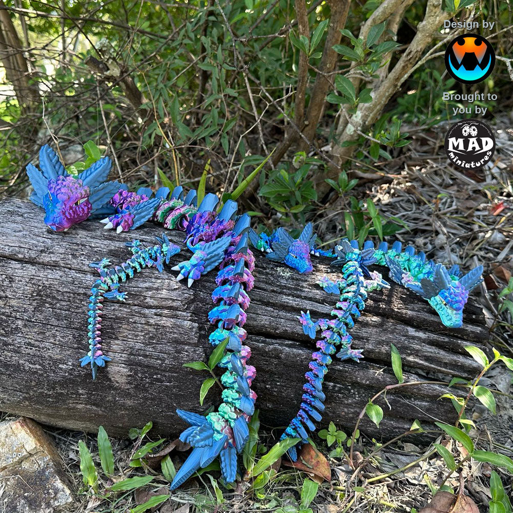 Articulated Axolotl Dragon in blue, green, and purple hues