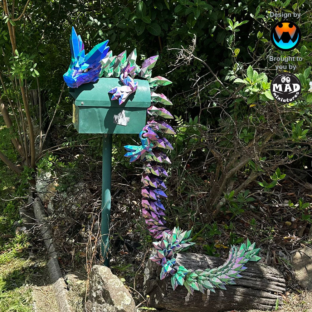 Crystal Titan Dragon - a massive 2-metre-long fully articulated dragon with color-shifting blue, green, and purple hues, a true legendary creation.