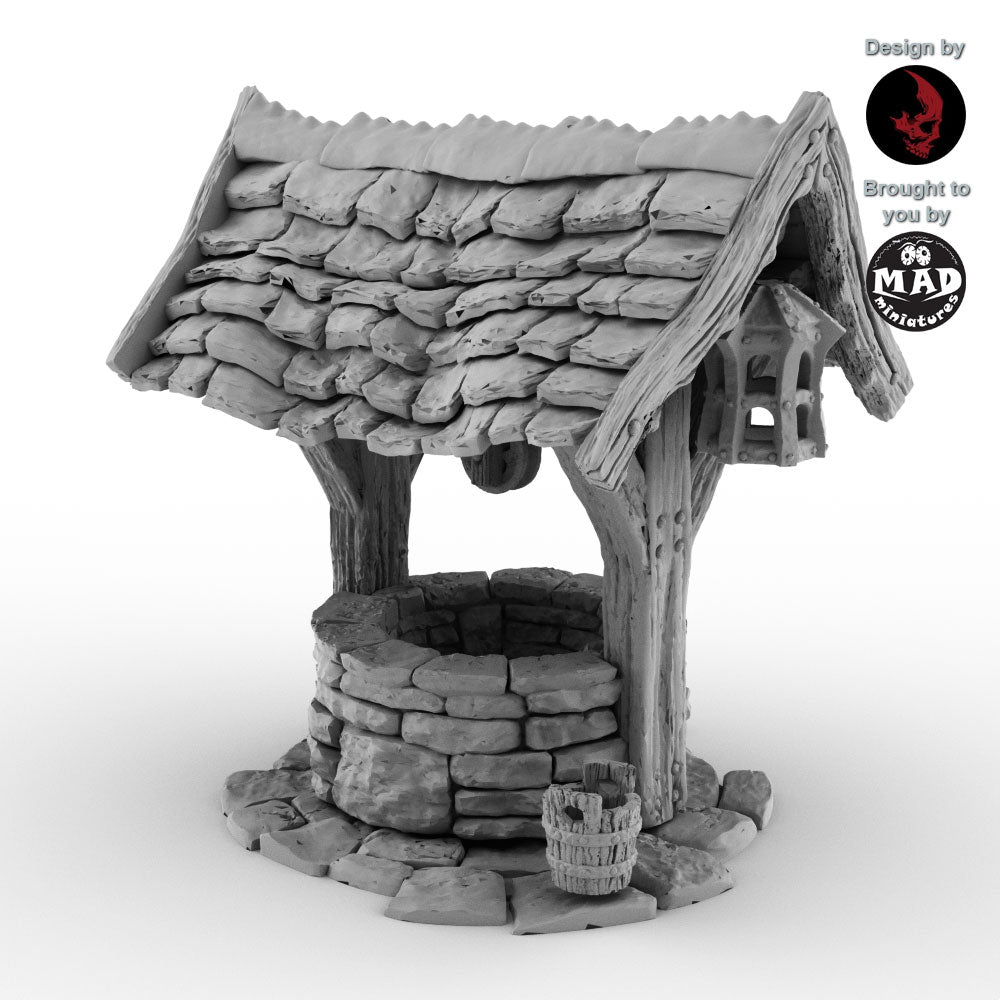Helwick fantasy well with bucket and LED-ready lanterns – 32mm scale terrain