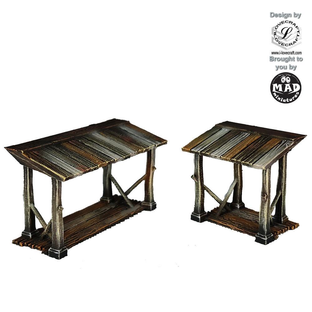 Village House Porch Set (2) – Nippon Saga 2. A set of two porches with roofs, designed by Lovecraft and brought to you by Mad Miniatures.