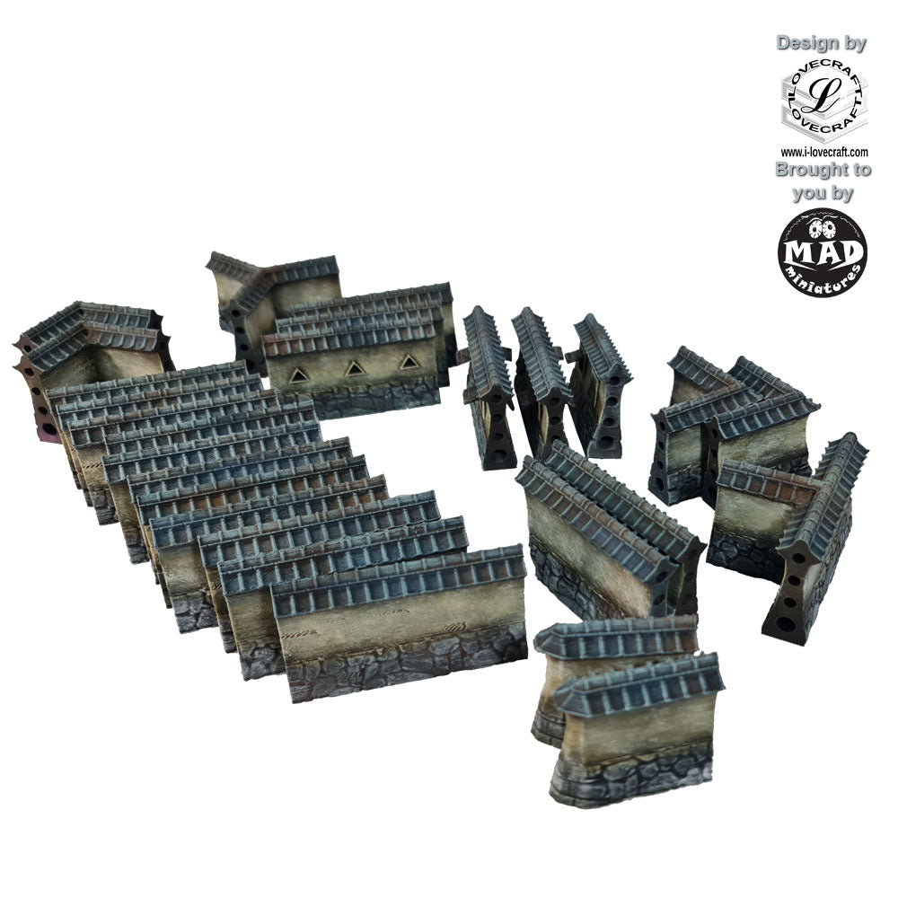 Nippon Saga Wall Set by Iain Lovecraft – Modular Edo-period walls for tabletop gaming, perfect for Test of Honour and historical dioramas.