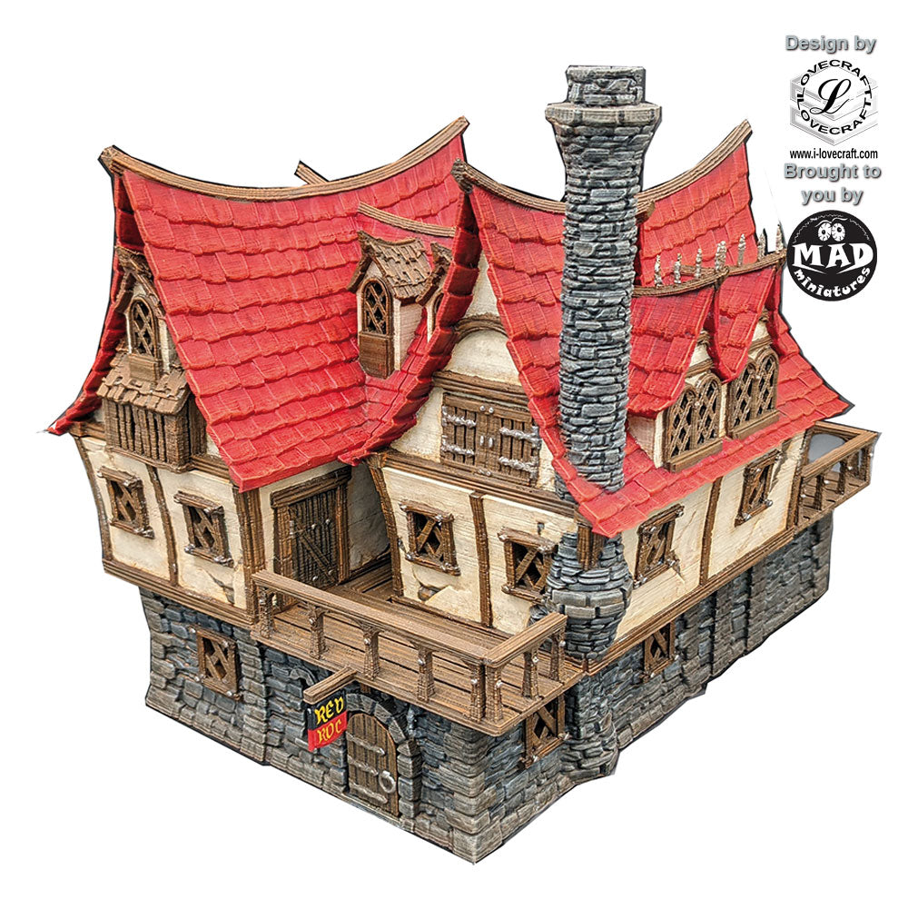 Red Roc Tavern fantasy tabletop building with playable interiors by Mad Miniatures