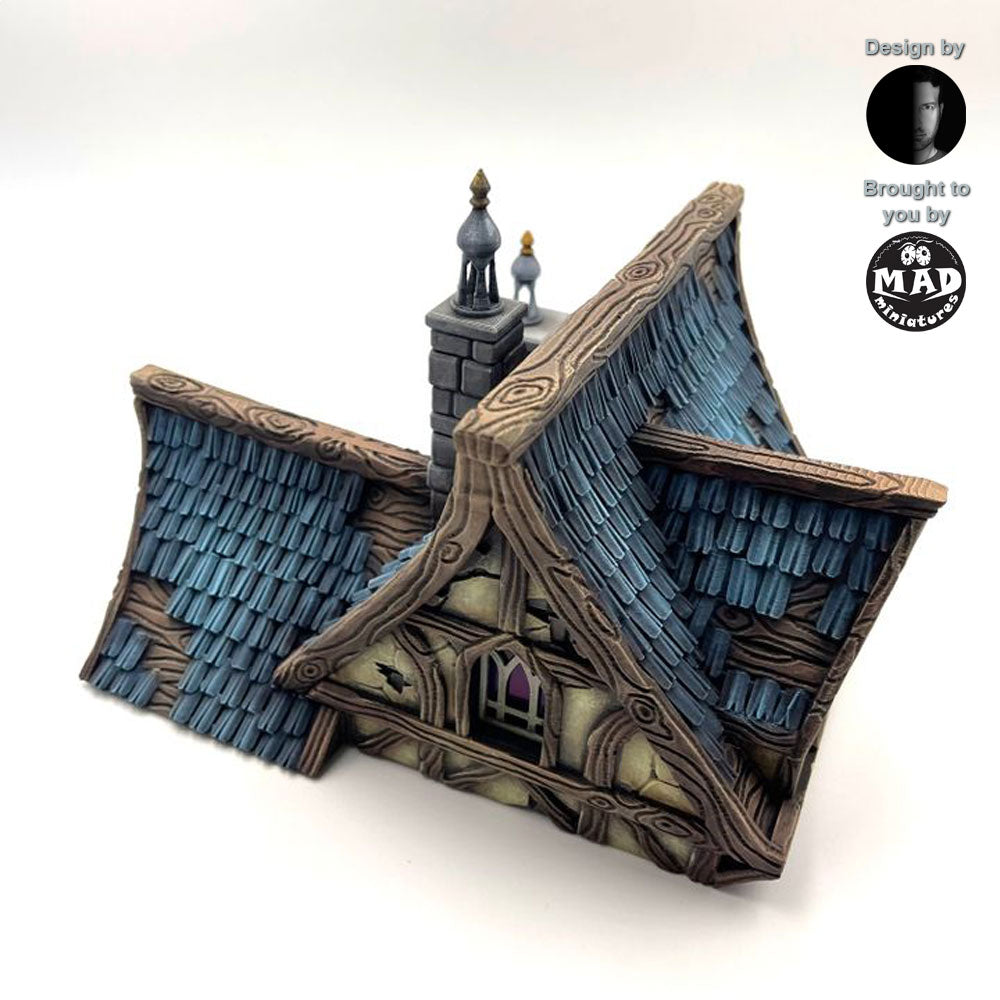 Fully painted roof section of the Merchant's House terrain, featuring detailed shingles and a medieval-style chimney