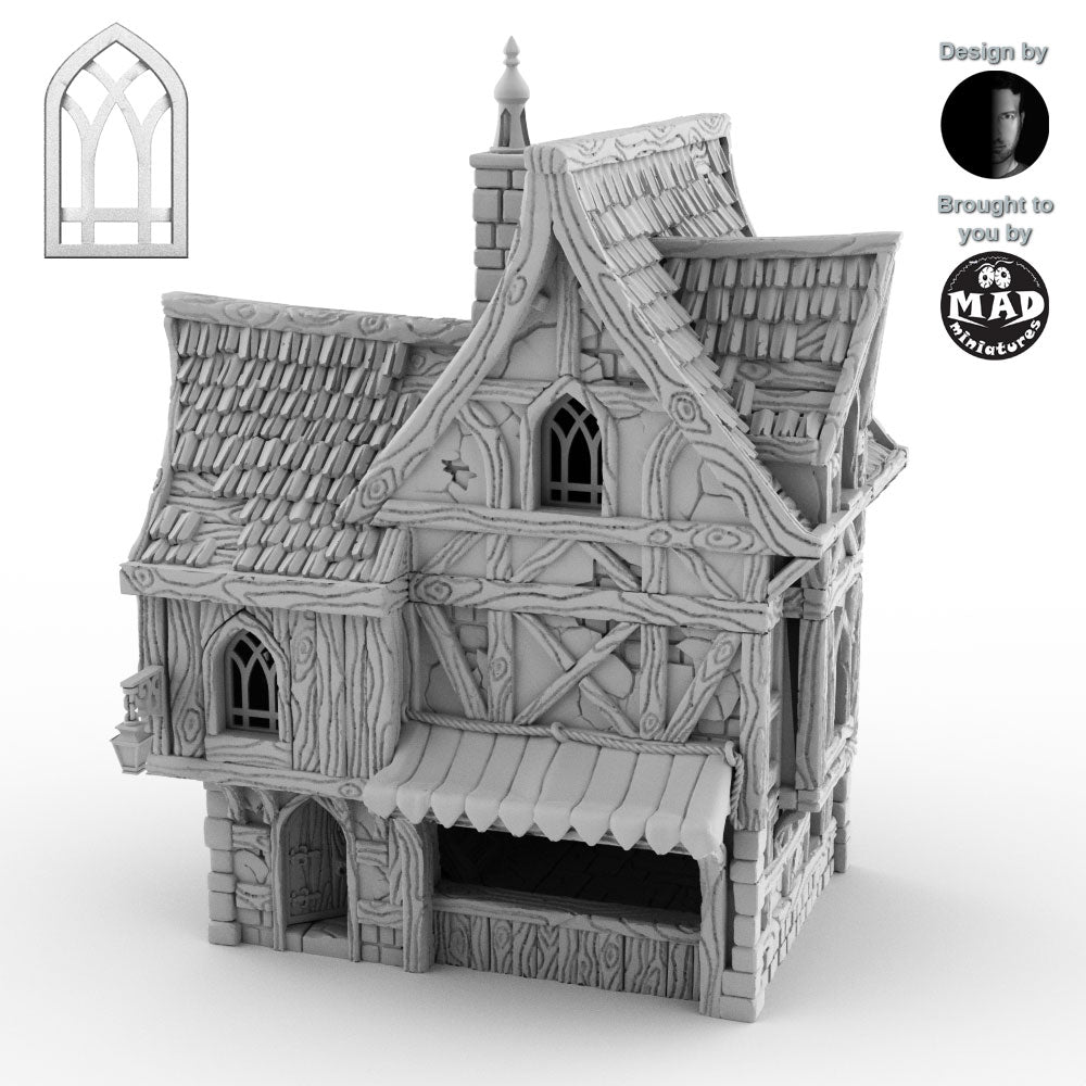Render of the Merchant's House with window version 3, featuring another unique medieval window design, adding character to the building’s facade