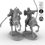 Two Mounted Ikko Ikki Monks with bow and naginata – 28 mm miniatures Twin Spirits of Rebellion by Mad Miniatures and Iain Lovecraft