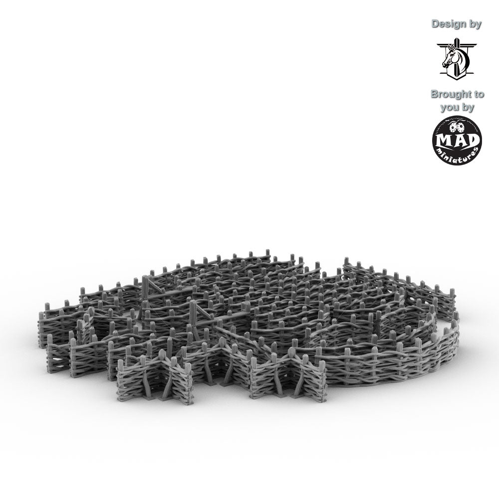 Horseheim Wattle Set – woven rural fences for tabletop terrain, designed by David Lann and made by Mad Miniatures