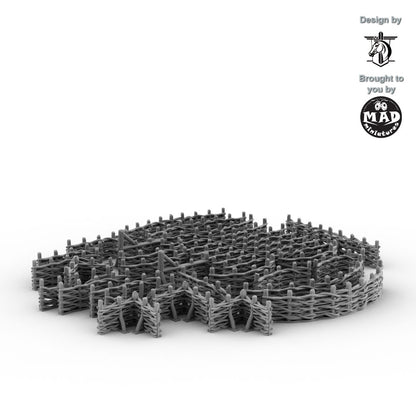 Horseheim Wattle Set – woven rural fences for tabletop terrain, designed by David Lann and made by Mad Miniatures