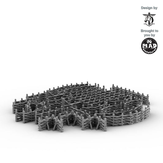 Horseheim Wattle Set – woven rural fences for tabletop terrain, designed by David Lann and made by Mad Miniatures