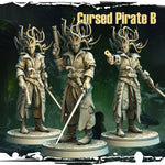 Cursed Pirate 2: The Tempestborn - a striking miniature featuring coral-like hair, a spectral sword, and a brine-stained pistol, designed by Monolith Arts for Mad Miniatures.