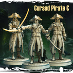 Cursed Pirate C: The Duelist of the Abyss - a skeletal pirate wielding a glowing blade, clad in a barnacle-strewn coat, designed by Monolith Arts for Mad Miniatures.