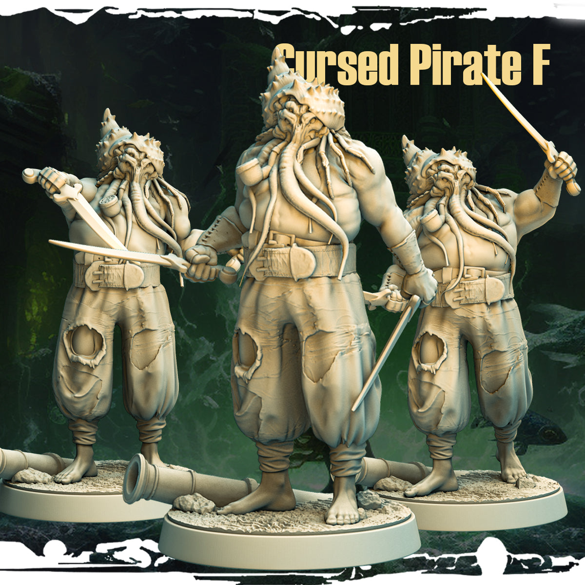 Cursed Pirate F: The Abyssal Brute - a hulking, tentacled enforcer with a shell-like crown, designed by Monolith Arts and brought to you by Mad Miniatures.