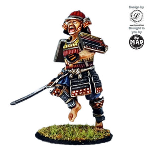 Wokou Katana – A 28mm miniature designed by Iain Lovecraft, featuring a pirate warrior wielding a katana, perfect for feudal Japan skirmish games