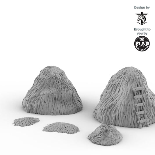 Horseheim haystack set with large and small piles, 28–32 mm terrain by Mad Miniatures