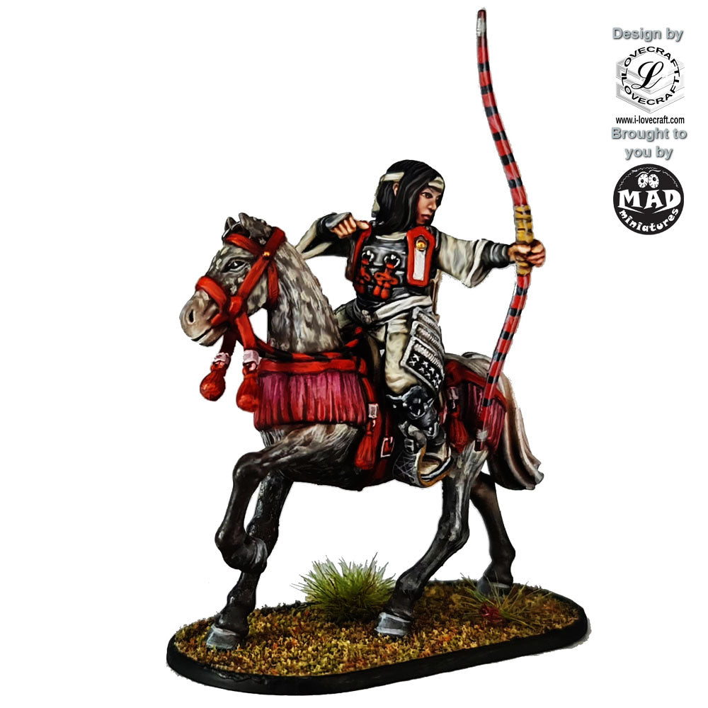 Mounted Onna Bugeisha Archer on horseback – 28 mm miniature by Mad Miniatures and Iain Lovecraft