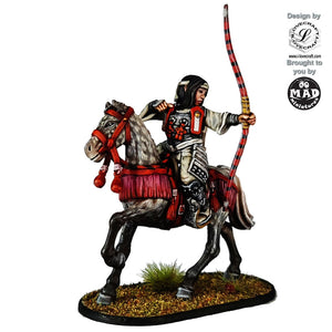 Mounted Onna Bugeisha Archer on horseback – 28 mm miniature by Mad Miniatures and Iain Lovecraft