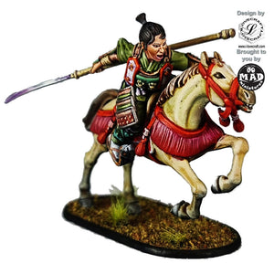 Mounted Onna Bugeisha with naginata – 28 mm tabletop miniature designed by Iain Lovecraft and made by Mad Miniatures