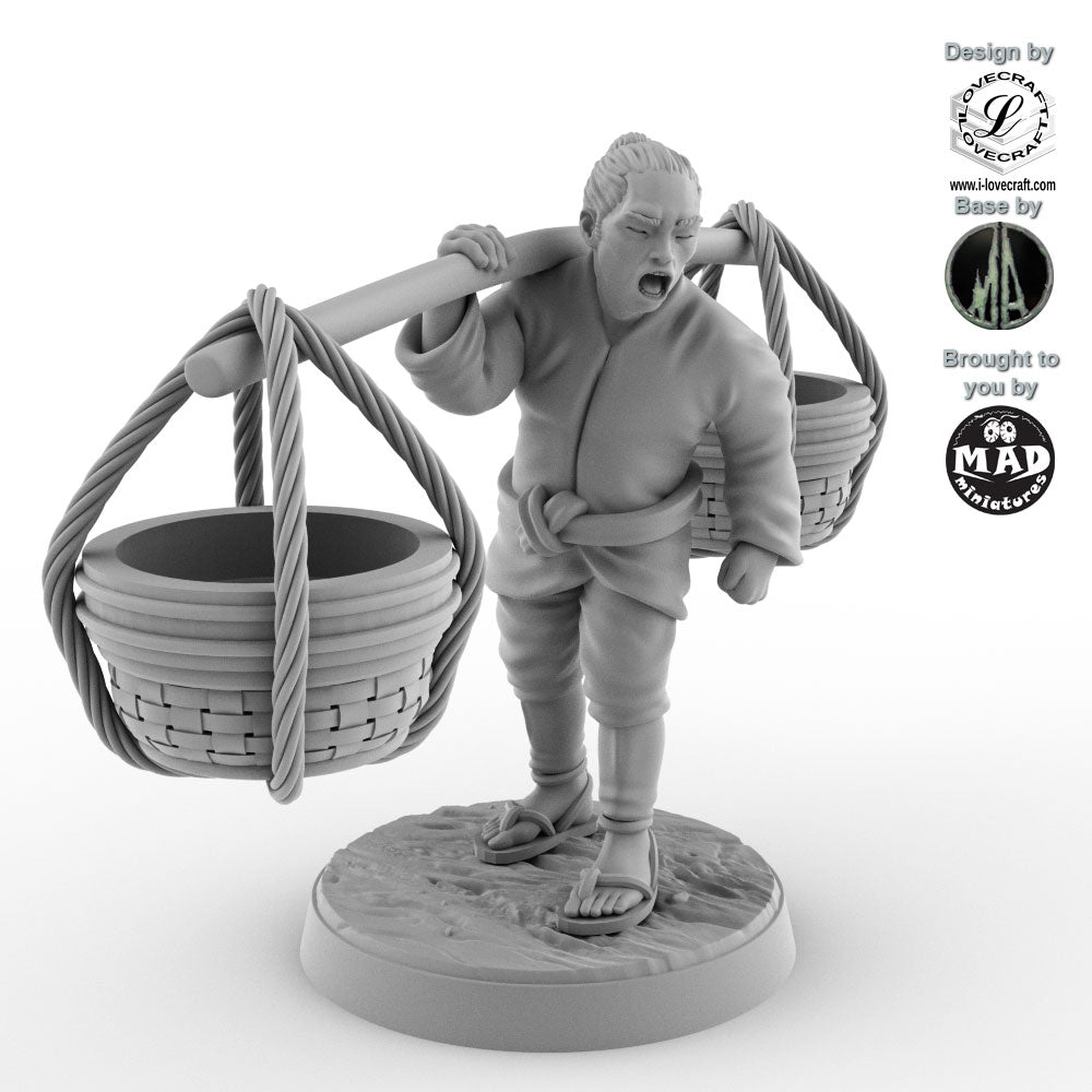 28 mm Japanese water vendor miniature carrying baskets, Iain Lovecraft