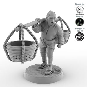 28 mm Japanese water vendor miniature carrying baskets, Iain Lovecraft
