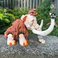 Side view of the Articulated Mammoth, highlighting its unique appearance with its mismatched tusks, wiggly tail, and playful design.