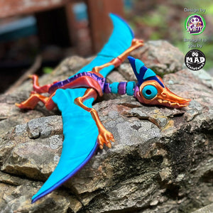 Creepy Pterosaurus lying on a rock, looking at you with one big, expressive eye