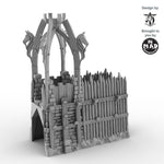Left wall section with horse-adorned fantasy tower for 28mm/32mm tabletop terrain.