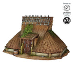 28mm Edo-period farmhouse with sloped thatch roof and interior fireplace – Nippon Saga by Iain Lovecraft, printed by Mad Miniatures.