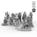 15 miniature set of Edo-period fishermen and market people from Nippon Saga 2 by Iain Lovecraft, featuring detailed resin prints for tabletop RPGs and dioramas. Available at Mad Miniatures.

