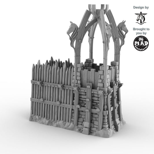 Detailed 3D printed right end tower for wooden fantasy fortification wall
