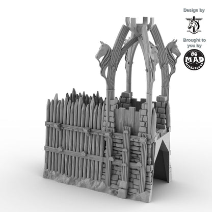 Right wall section with integrated horse-adorned fantasy tower for tabletop terrain.