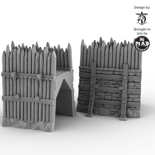 Two inner curved Horseheim wall sections with timber palisades and stone reinforcement.