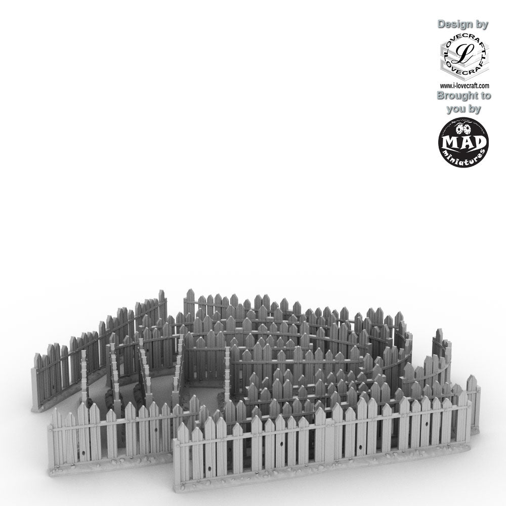 Rustic fantasy fence set with 16 modular pieces by Mad Miniatures