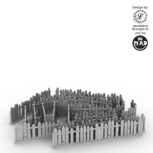 Rustic fantasy fence set with 16 modular pieces by Mad Miniatures