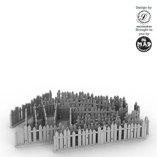 Rustic fantasy fence set with 16 modular pieces by Mad Miniatures