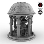 Fountain of Oof fantasy terrain piece with broken dome and sculpted figure – 32mm scale