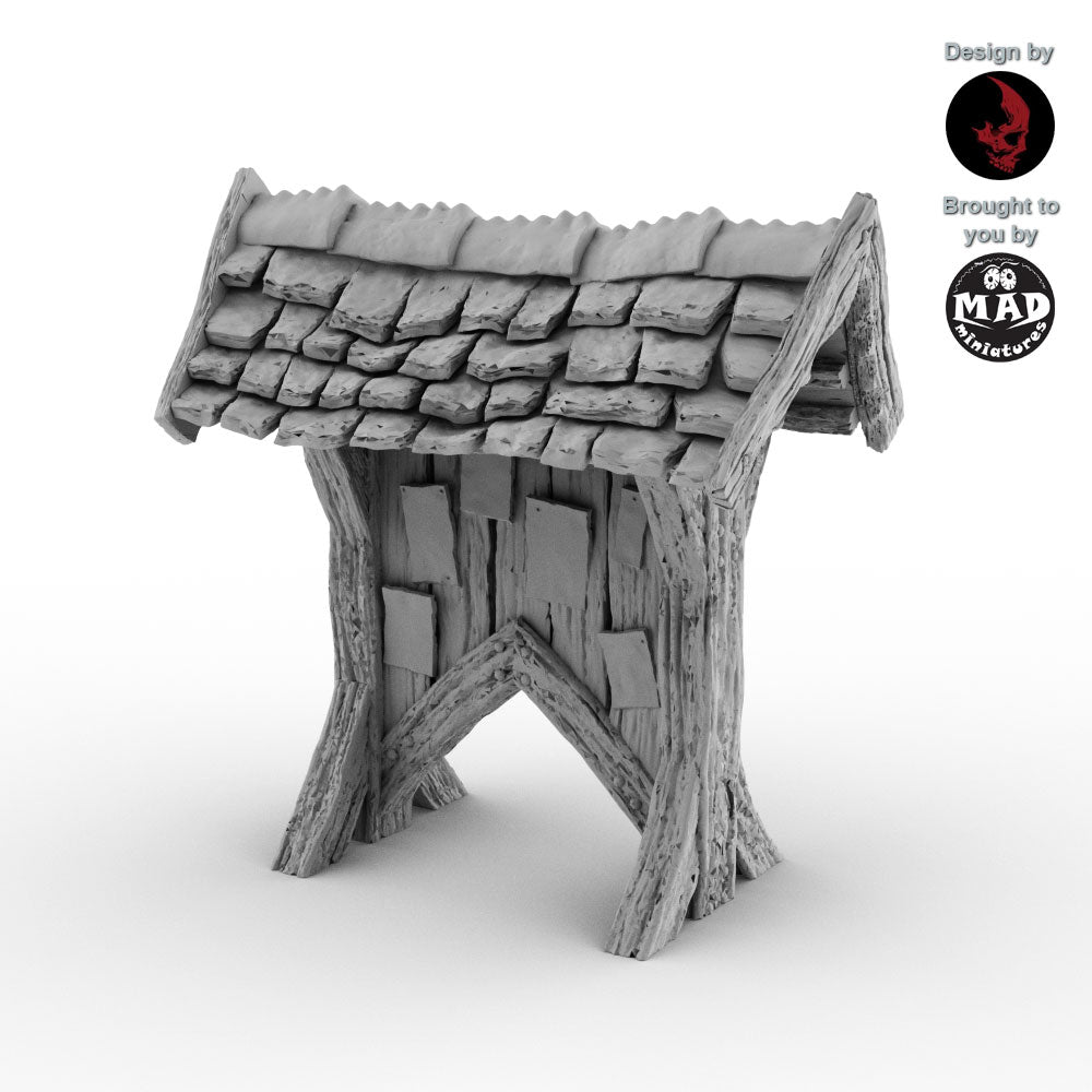 Helwick 32mm fantasy terrain notice board with shingled roof and parchment