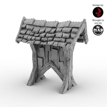 Helwick 32mm fantasy terrain notice board with shingled roof and parchment
