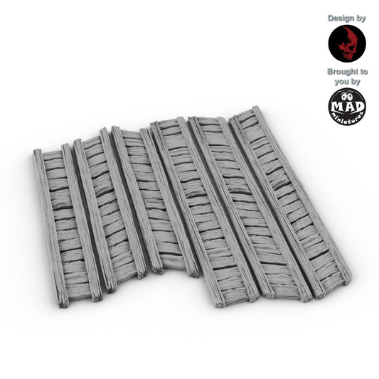 Set of 6 Helwick ruined wooden walkways in two lengths for 32mm terrain