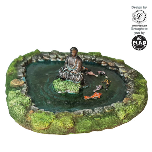 Buddha Pond terrain piece with koi fish, designed by Iain Lovecraft and made by Mad Miniatures for Nippon Saga