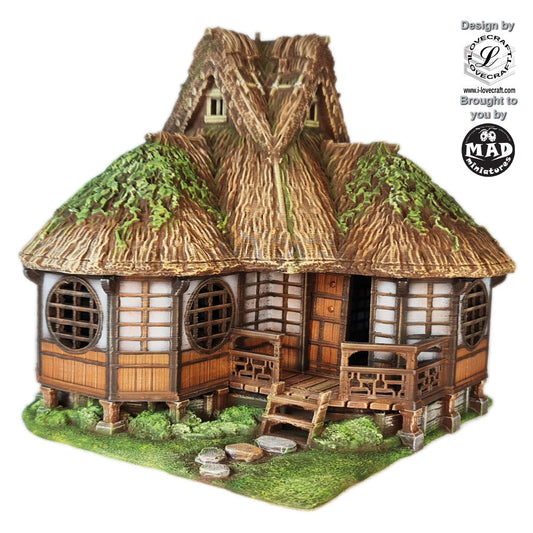 Geisha House (Okiya) terrain with sliding doors and detailed interior, designed by Iain Lovecraft and made by Mad Miniatures