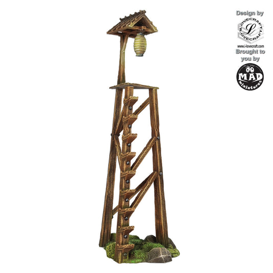 Nippon Saga Lookout Tower terrain with lantern – designed by Iain Lovecraft, made by Mad Miniatures