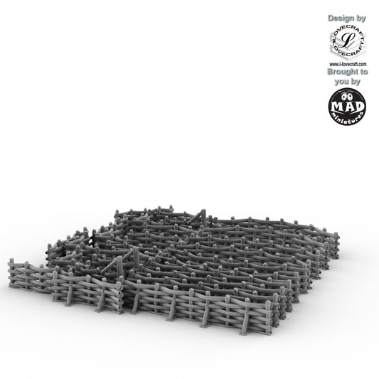 Bamboo wattle fence set with 27 detailed pieces for Nippon Saga terrain by Mad Miniatures and Iain Lovecraft