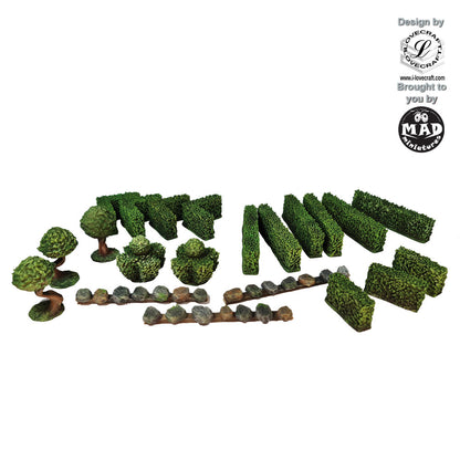 Nippon Saga 43-piece Garden Hedge Set designed by Iain Lovecraft, terrain by Mad Miniatures