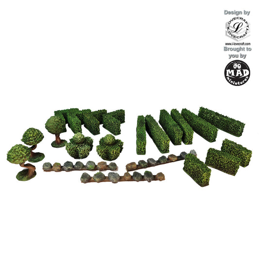 Nippon Saga 43-piece Garden Hedge Set designed by Iain Lovecraft, terrain by Mad Miniatures
