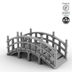 Traditional Japanese-style Guzei bridge terrain piece for Nippon Saga in 28mm scale from Mad Miniatures