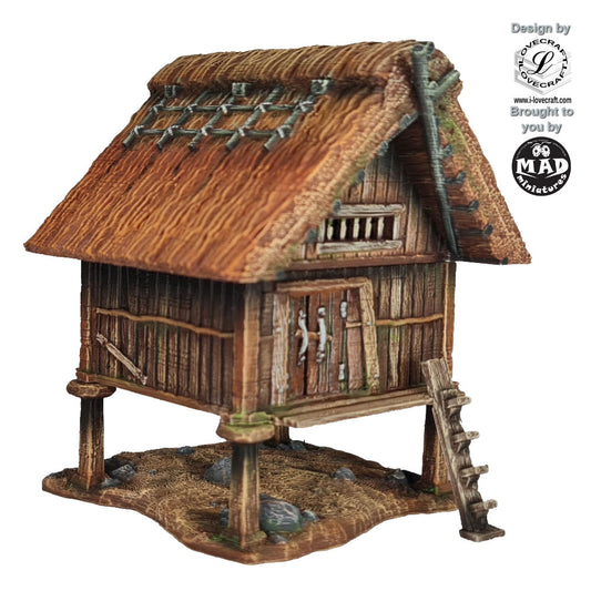 Traditional raised rice storage building with removable roof from the Nippon Saga collection by Mad Miniatures