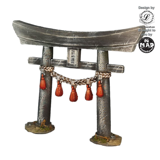Stone Torii Gate terrain piece from Nippon Saga, designed by Iain Lovecraft and made by Mad Miniatures