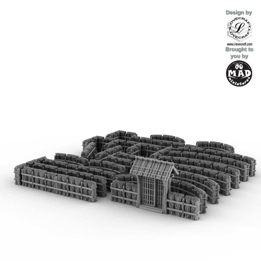 Thatched Fence terrain set with 26 pieces and gate – Nippon Saga by Iain Lovecraft, made by Mad Miniatures.