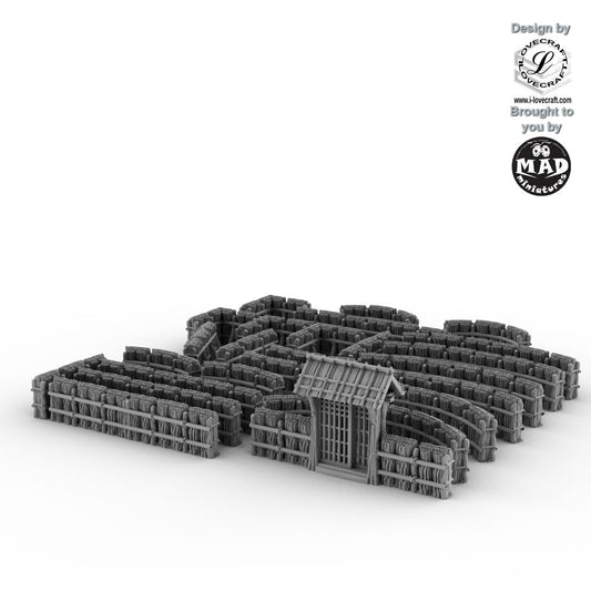Thatched Fence terrain set with 26 pieces and gate – Nippon Saga by Iain Lovecraft, made by Mad Miniatures.